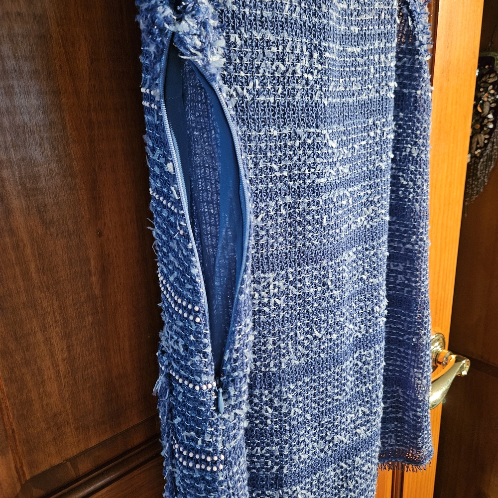 Laurence & Chico Blue And Bead Stripe Dress, Size Med - Picture 4 of 6